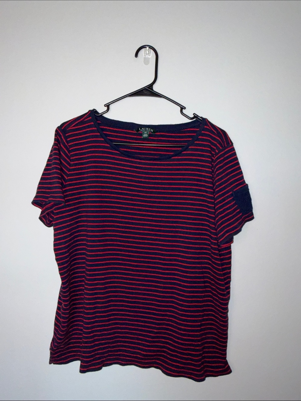 Lauren Ralph Lauren Navy and Red Striped Short Sleeve Top 2x